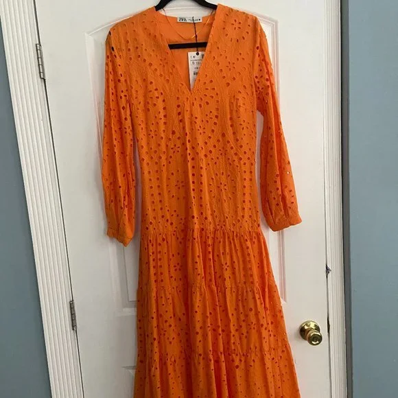 knee length dresses for ladies FOR SALE - Zara Orange midi dress